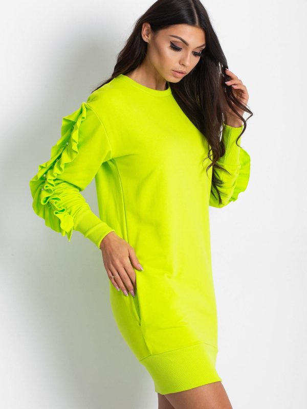 Wholesale Fluo green dress with flounces on the sleeves