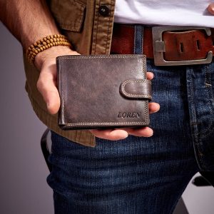 Wholesale Leather wallet for man with brown clasp