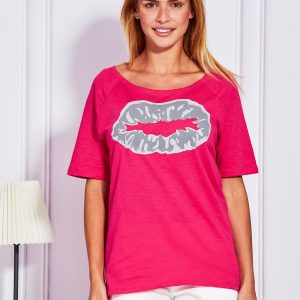 Wholesale Dark pink t-shirt with lip print