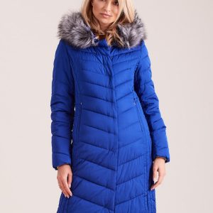 Wholesale Long winter jacket with cobalt hood