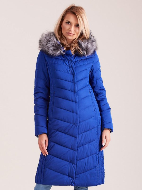 Wholesale Long winter jacket with cobalt hood