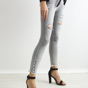 Wholesale Grey jeans with holes and applique