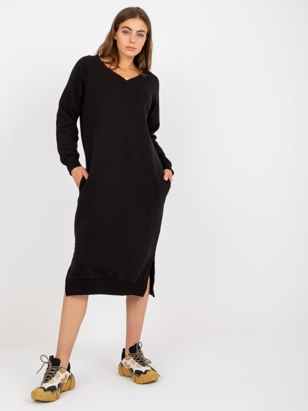 Wholesale Black V-Neck Tracksuit Midi Dress