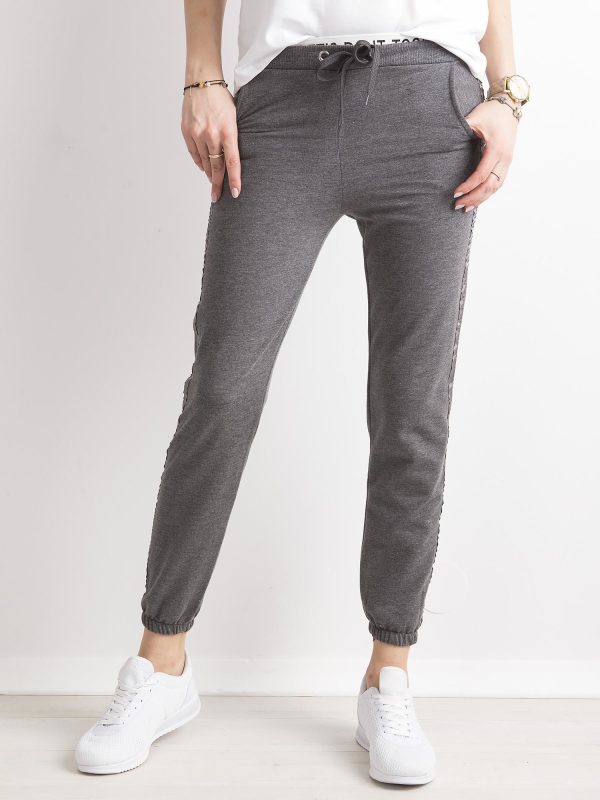 Wholesale Dark gray women's sweatpants with stripes