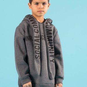 Wholesale Dark Grey Insulated Kids Hooded Sweatshirt