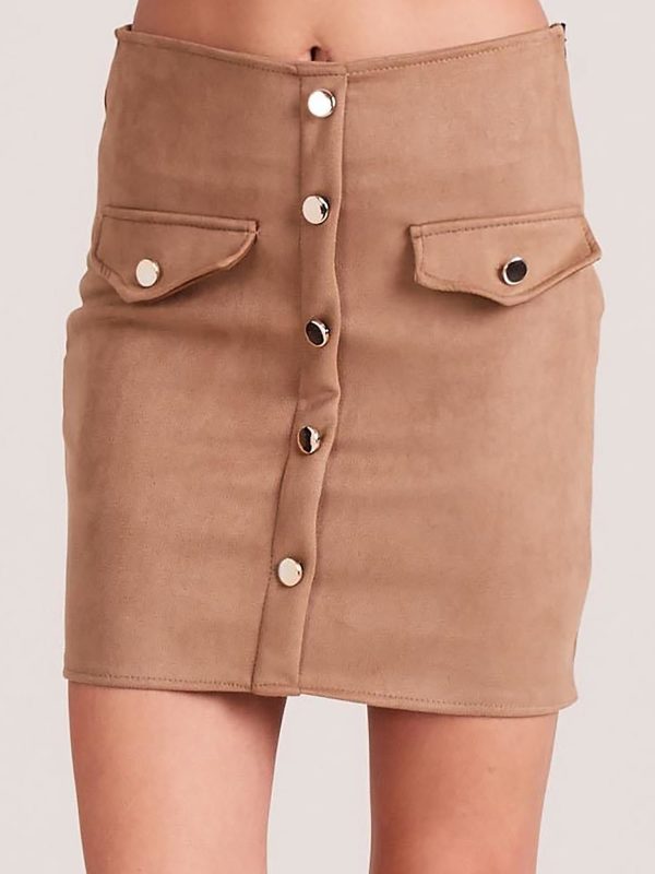 Wholesale Beige pencil skirt with imitation suede