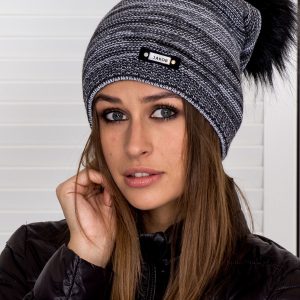 Wholesale Melange beanie hat with stripes black