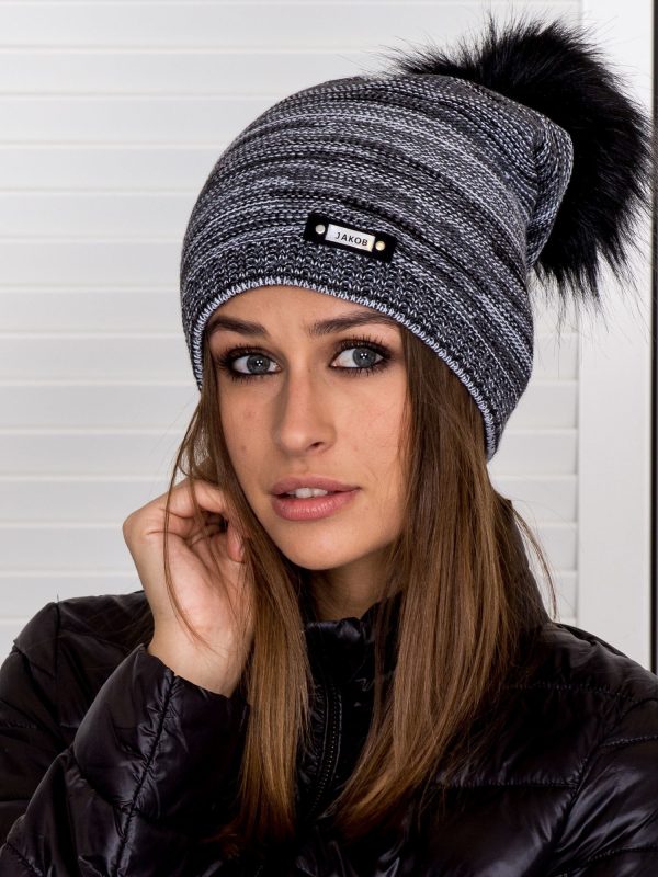 Wholesale Melange beanie hat with stripes black