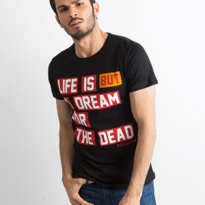 Wholesale Black Men's Cotton T-Shirt with Lettering