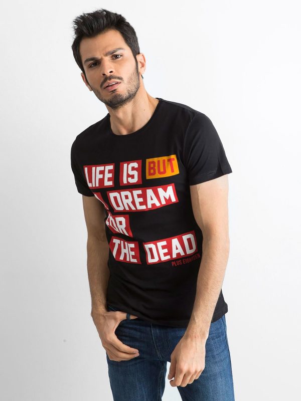 Wholesale Black Men's Cotton T-Shirt with Lettering