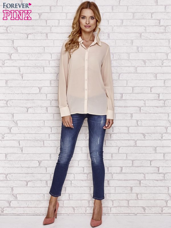 Wholesale Beige mist shirt with decorative trim