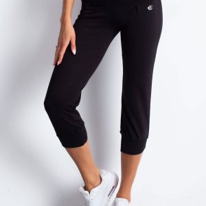 Wholesale Black capri sweatpants with zipper pocket