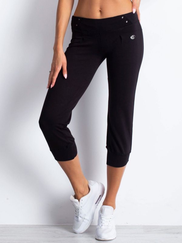 Wholesale Black capri sweatpants with zipper pocket