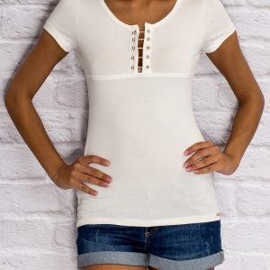 Wholesale Ecru t-shirt with decorative insert at the neckline