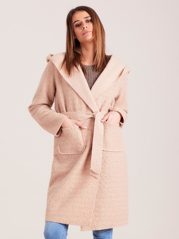 Wholesale Knitted coat with binding beige