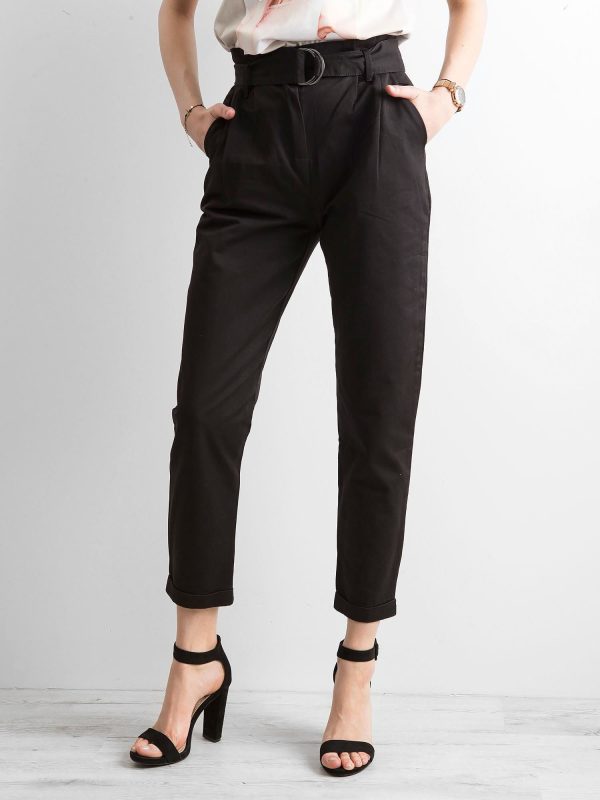 Wholesale Black trousers with high waist and belt