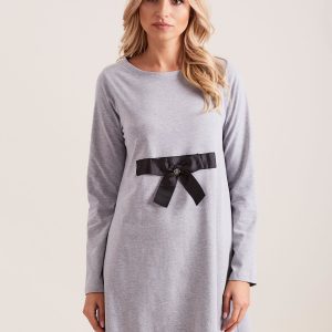 Wholesale Grey Cotton Dress with Bow