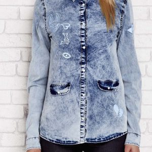 Wholesale Blue Decatessed Denim Shirt