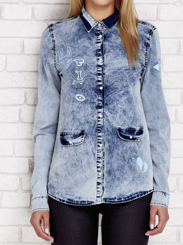 Wholesale Blue Decatessed Denim Shirt