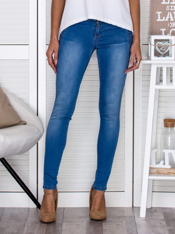 Wholesale Blue denim tube pants with ruffles