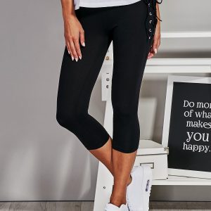 Wholesale Black Short Lace Up Leggings