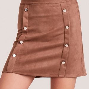 Wholesale Trapezoidal skirt made of imitation suede brown