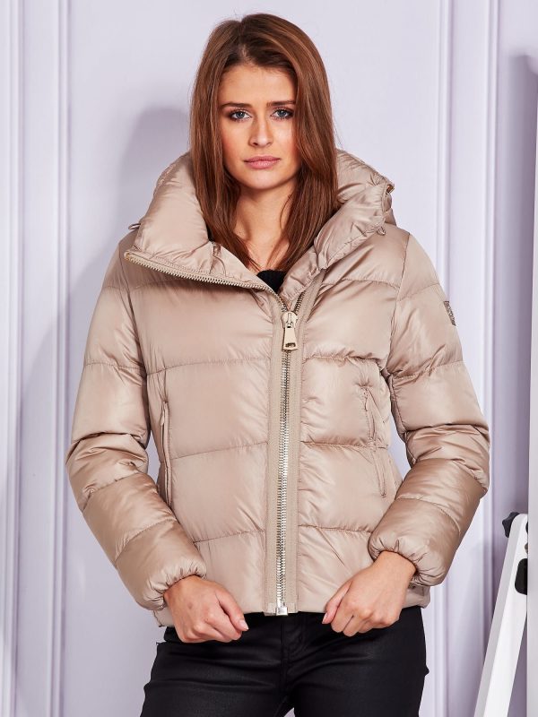 Wholesale Beige jacket with decorative zipper