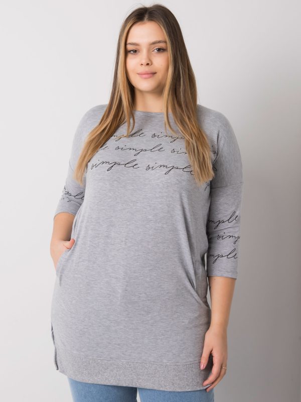 Wholesale Grey melange plus size blouse with Lily prints