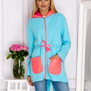 Wholesale Turquoise Zip Hoodie with Pockets