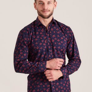 Wholesale Dark Blue Men's Shirt with Vegetable Patterns