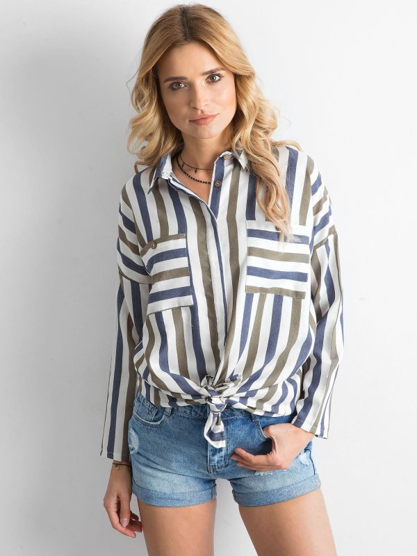 Wholesale Khaki-navy striped oversized shirt