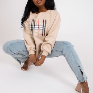 Wholesale Beige Hoodless Sweatshirt with Elise Print