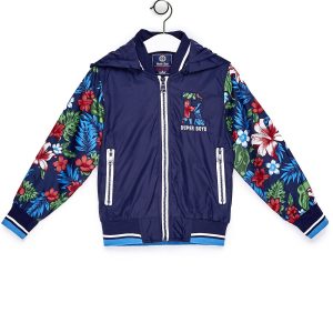 Wholesale Navy blue children's jacket with floral sleeves