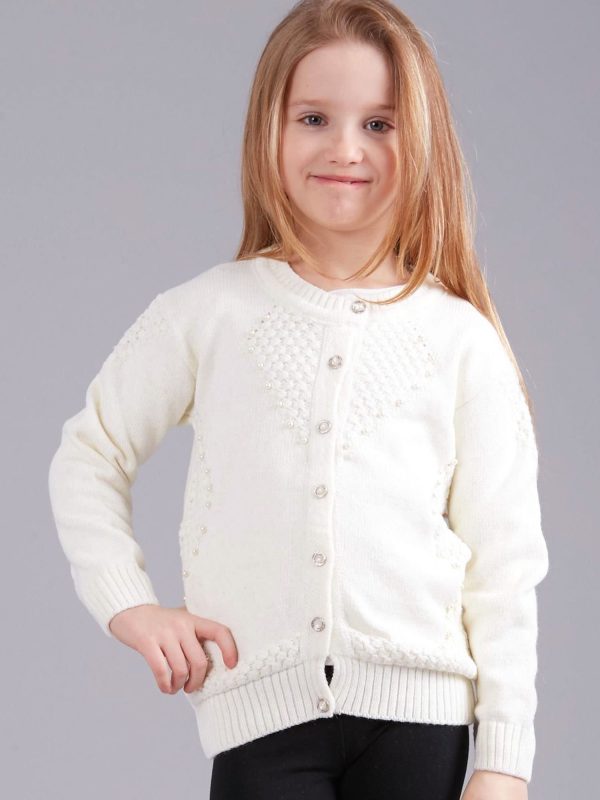 Wholesale Ecru cardigan girl's cardigan with pearls