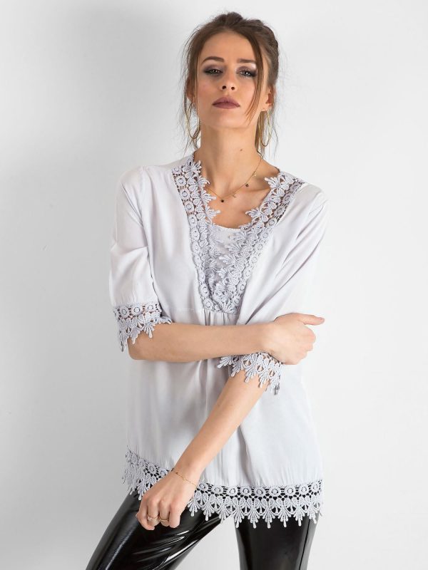 Wholesale Light grey blouse with lace