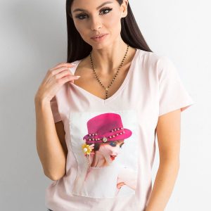 Wholesale Women's light pink T-shirt with applique