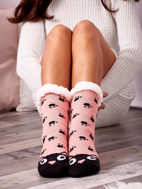 Wholesale Pink socks for the winter with a cat motif