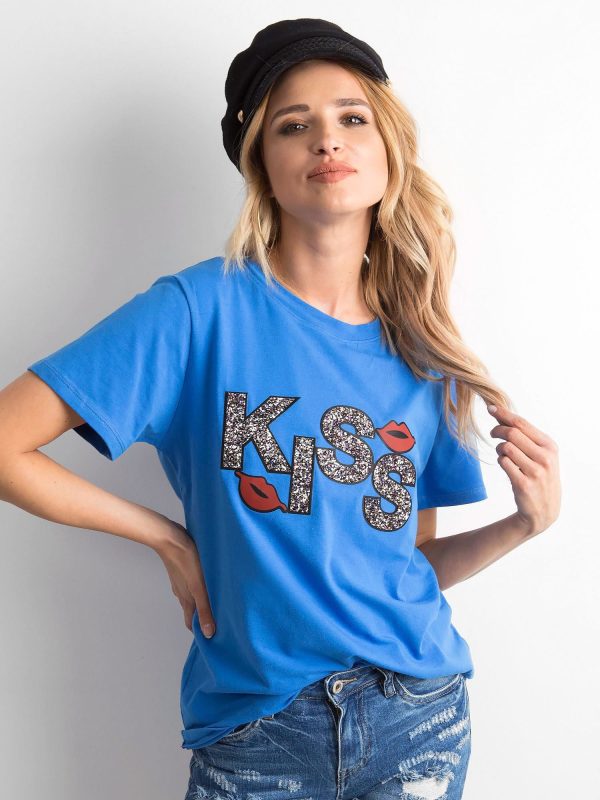 Wholesale Blue T-shirt with applique