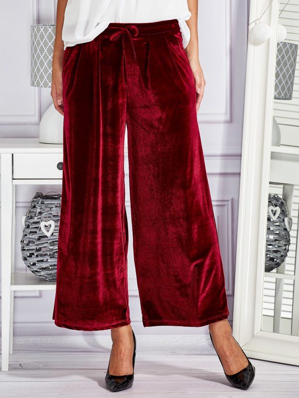 Wholesale Velour flare trousers with burgundy