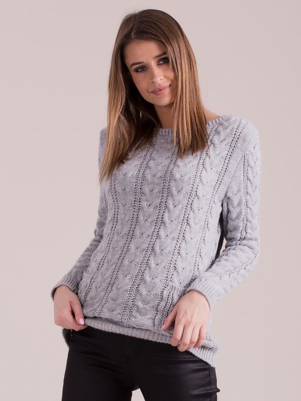 Wholesale Grey sweater with braids with pockets