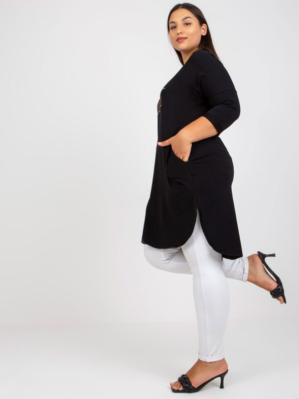 Wholesale Black Plus Size Cotton Tunic with V-Neck