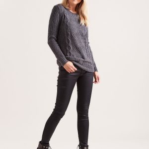 Wholesale Dark grey knitted sweater with braids