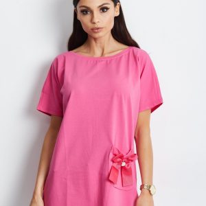 Wholesale Pink t-shirt with bow on the pocket