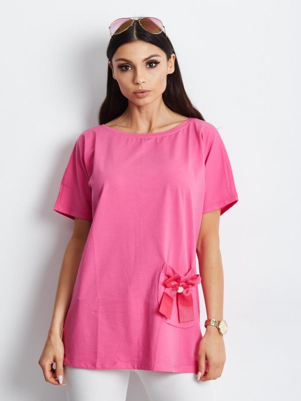 Wholesale Pink t-shirt with bow on the pocket