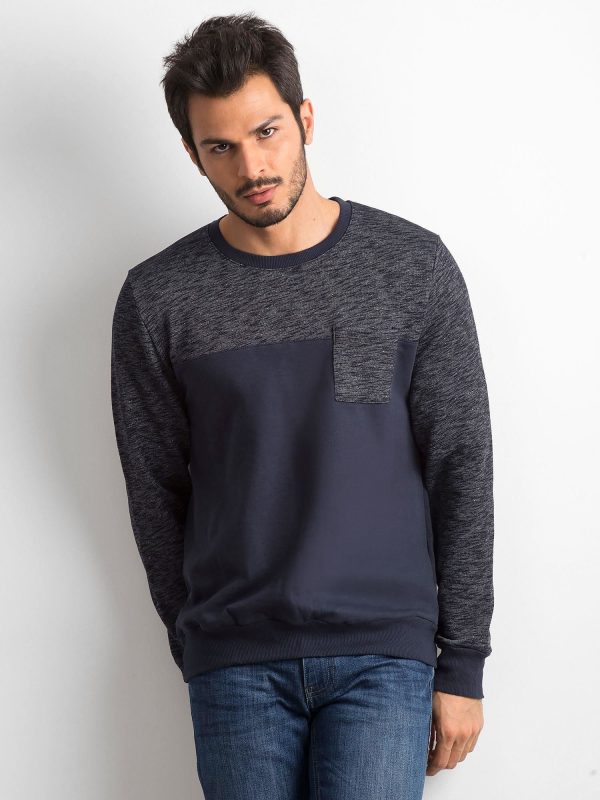 Wholesale Dark Blue Cotton Hoodie for Men with Pocket