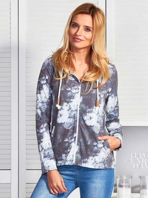 Wholesale Grey and green floral print sweatshirt