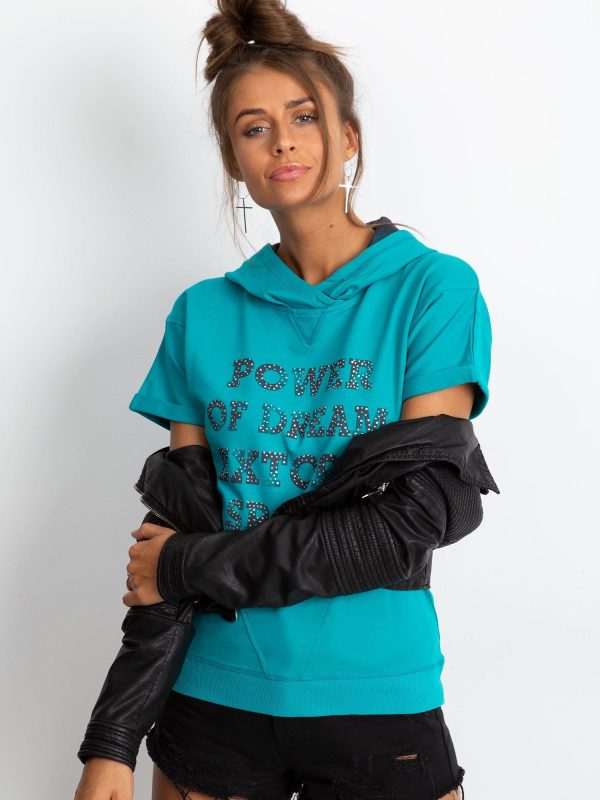 Wholesale Turquoise hoodie with inscription