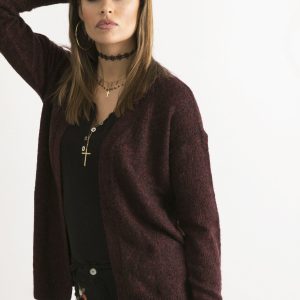 Wholesale Burgundy knitted cardigan