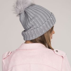 Wholesale Grey insulated hat with pompom