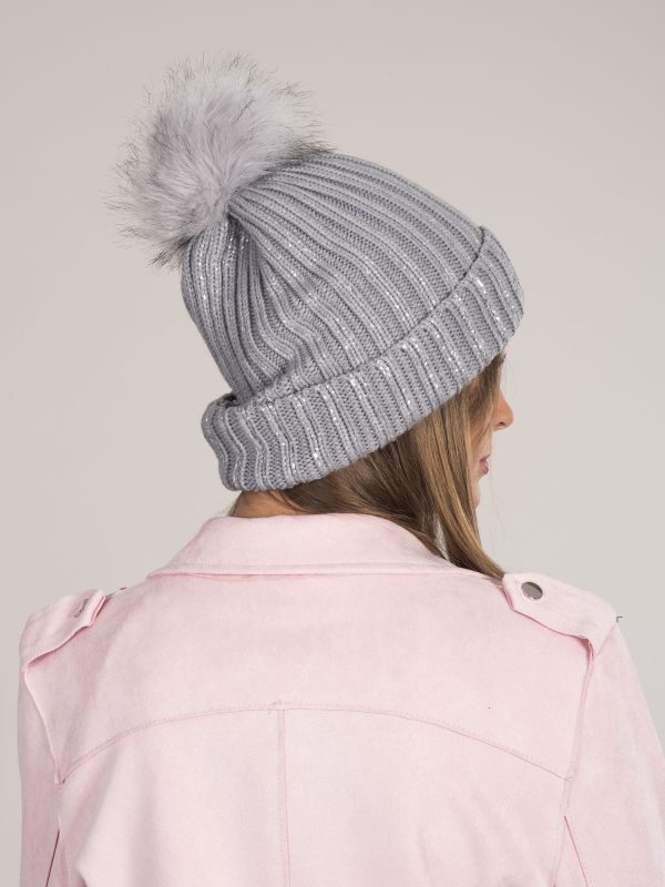 Wholesale Grey insulated hat with pompom